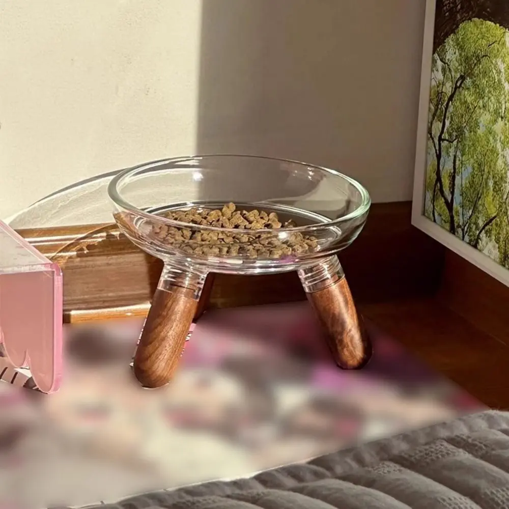 Protect Neck Elevated Cat Bowl Large Diameter Transparent Raised Pet Food Basin Non-slip Detachable Cat Feeder with Stand