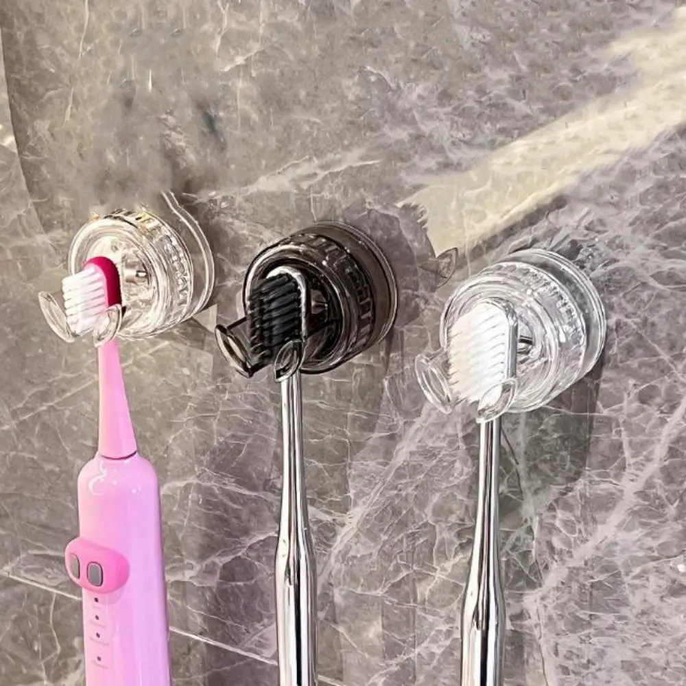 Plastic Suction Cup Electric Toothbrush Holder Wall Mounted Removable Toothbrush Storage Hook Hole-Free Reusable Plug Hooks