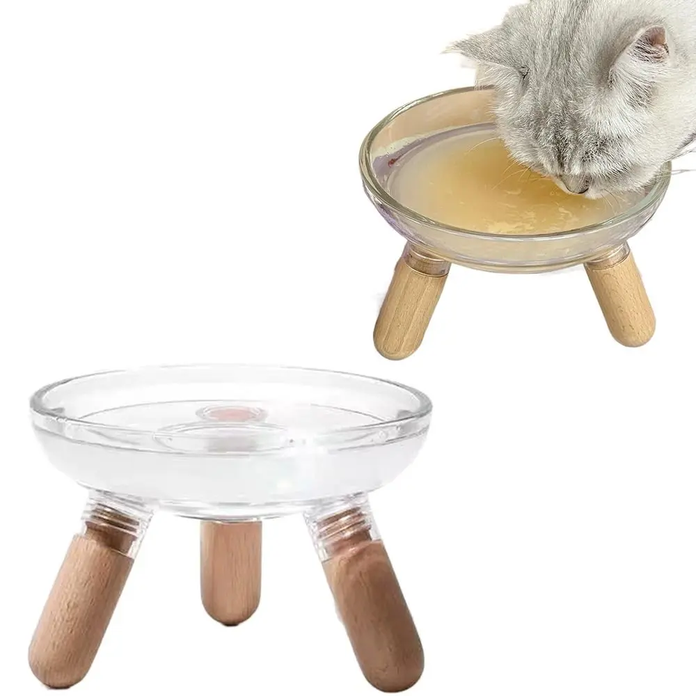 Protect Neck Elevated Cat Bowl Large Diameter Transparent Raised Pet Food Basin Non-slip Detachable Cat Feeder with Stand