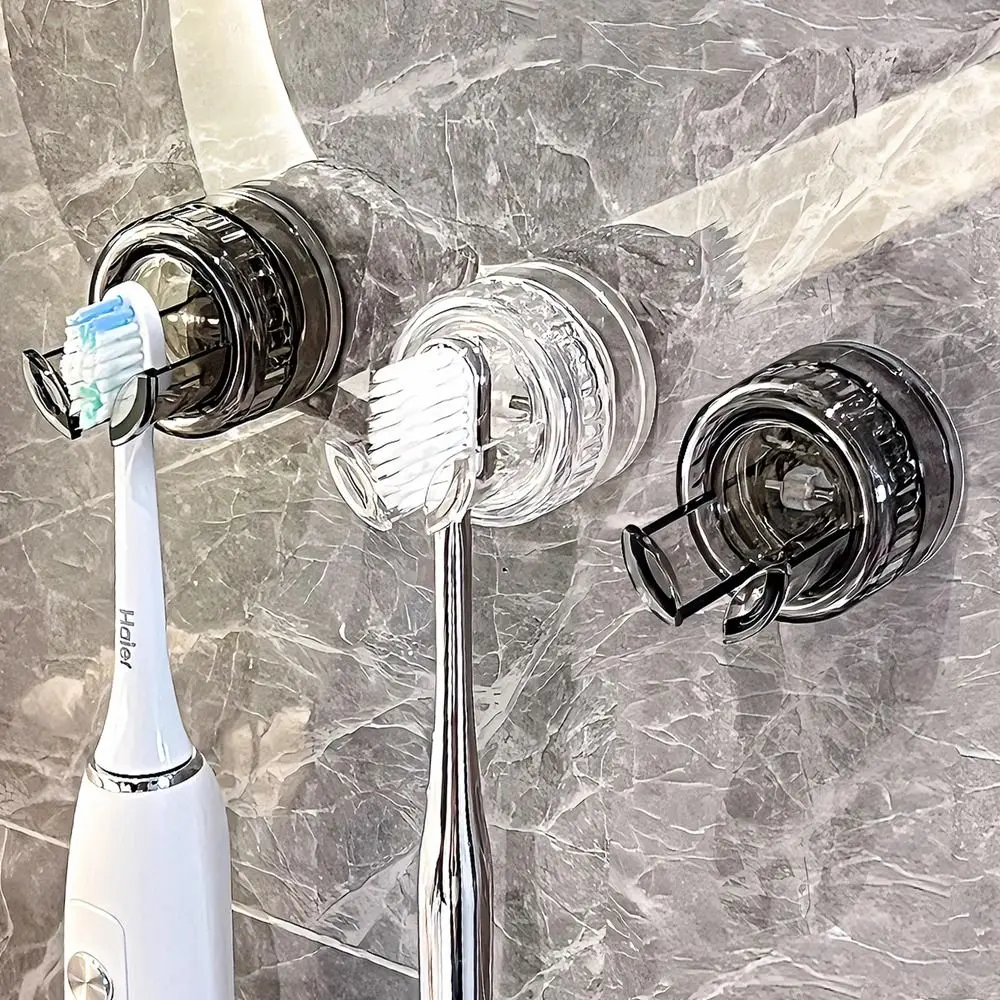 Plastic Suction Cup Electric Toothbrush Holder Wall Mounted Removable Toothbrush Storage Hook Hole-Free Reusable Plug Hooks