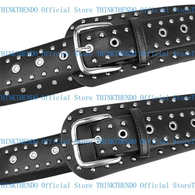 652F Western Belt for Women Decorative Belt for Pants Dress PU Leather Rivet Studded Cincher Belt Fashion Waistband for Daily