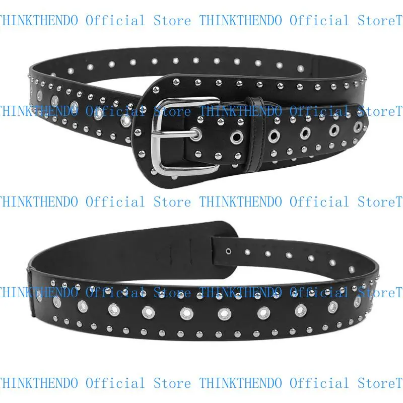 652F Western Belt for Women Decorative Belt for Pants Dress PU Leather Rivet Studded Cincher Belt Fashion Waistband for Daily