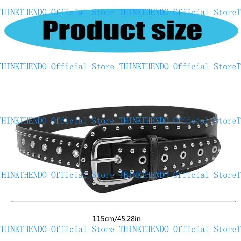 652F Western Belt for Women Decorative Belt for Pants Dress PU Leather Rivet Studded Cincher Belt Fashion Waistband for Daily