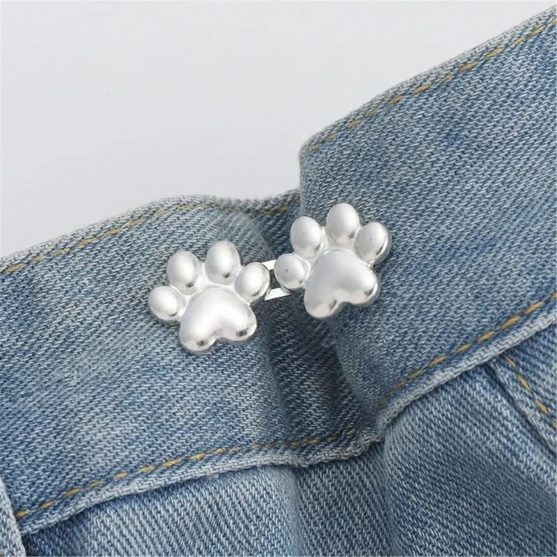 652F Tighten Waist Button Pin Buttons Alloy Paws Adjustable Waist Buckle for Women Girls Tighten Waist Jeans Button