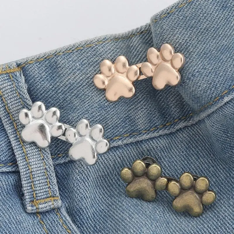 652F Tighten Waist Button Pin Buttons Alloy Paws Adjustable Waist Buckle for Women Girls Tighten Waist Jeans Button