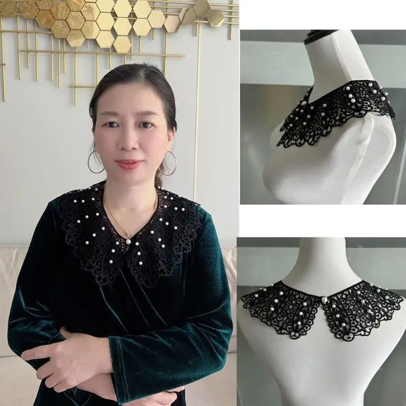652F Laces Detachable Collar Stylish Versatiles Collar Vintage Styles Collar Outfit for Versatiles Styling
