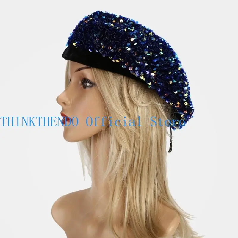 652F Stylish Sequins Hat Women Winter Hat Light Weight Elegant Winter Autumn Hat For Women Special Occasion