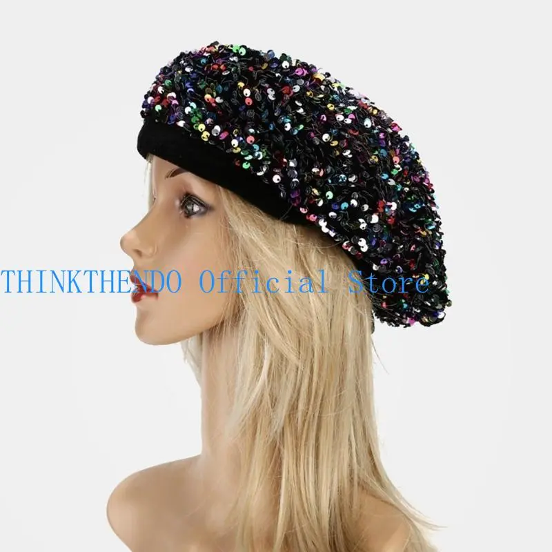 652F Stylish Sequins Hat Women Winter Hat Light Weight Elegant Winter Autumn Hat For Women Special Occasion