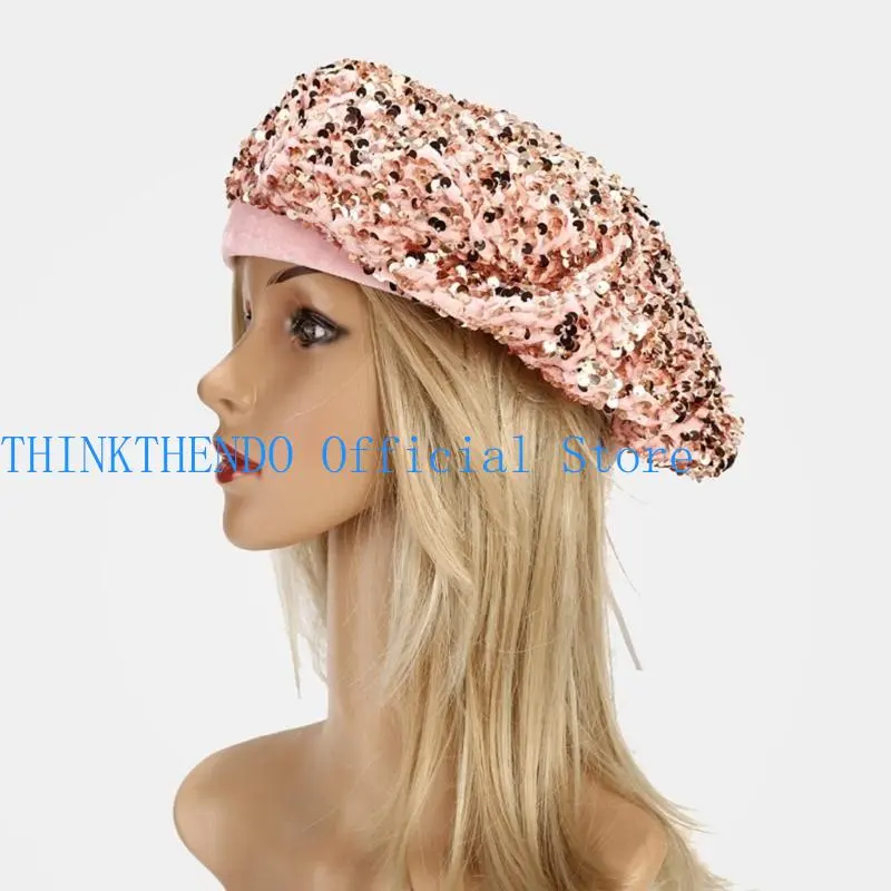 652F Stylish Sequins Hat Women Winter Hat Light Weight Elegant Winter Autumn Hat For Women Special Occasion