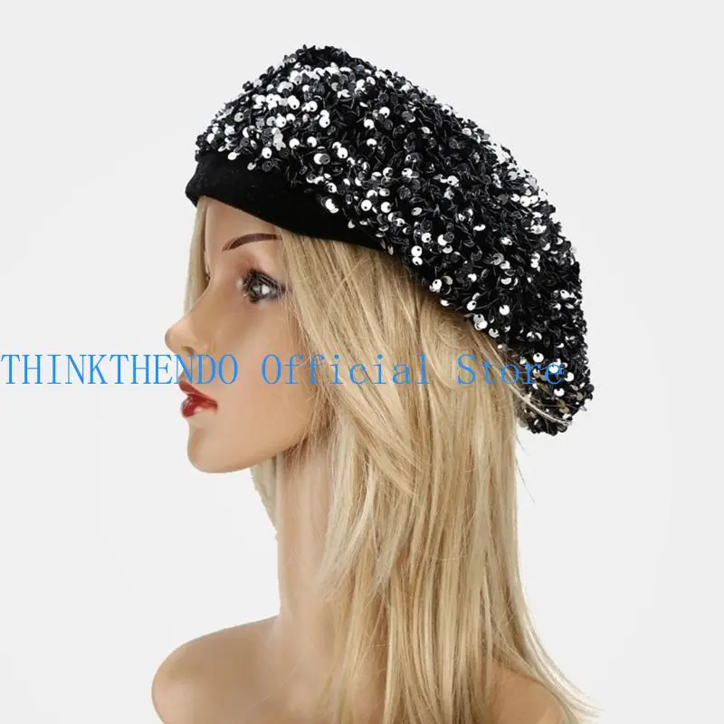 652F Stylish Sequins Hat Women Winter Hat Light Weight Elegant Winter Autumn Hat For Women Special Occasion
