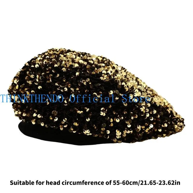652F Stylish Sequins Hat Women Winter Hat Light Weight Elegant Winter Autumn Hat For Women Special Occasion