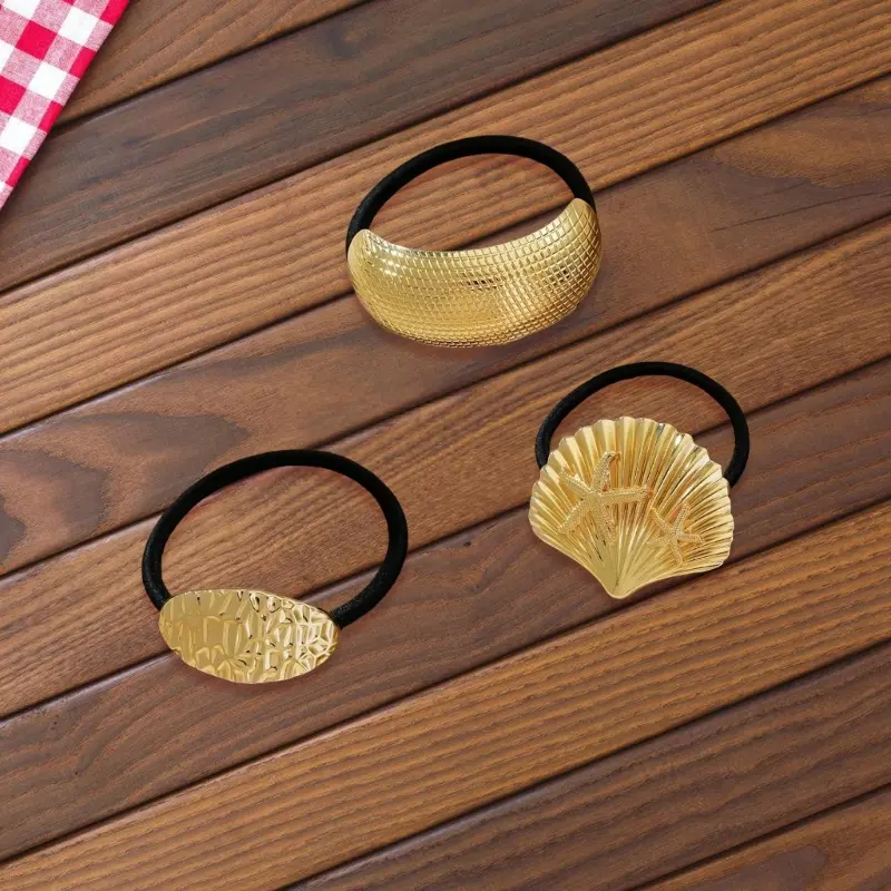 652F Elegant Shell Shaped Metal Scrunchies Hair Rope For Women Lightweight Ponytail Holder Women's Wedding Party Hair Bands