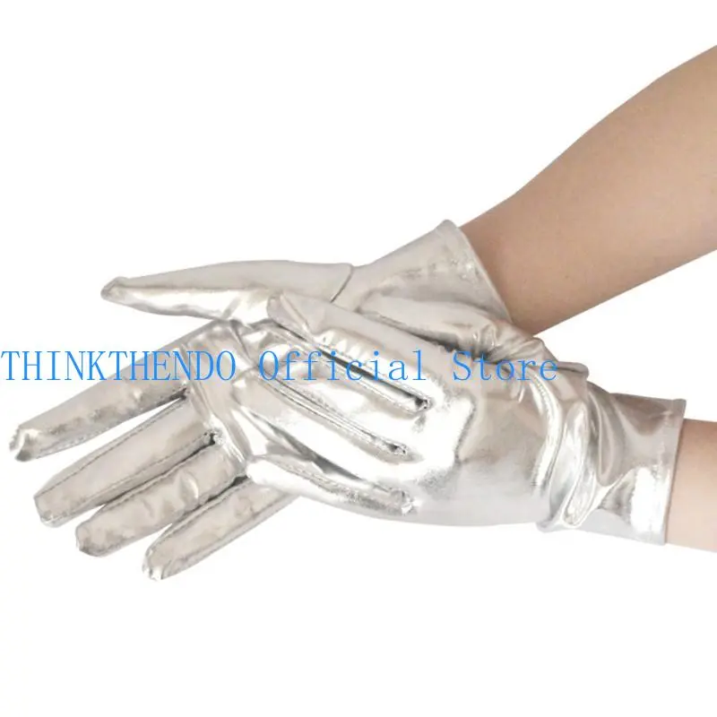 39BB Leather Gloves Women Fashion Party Gloves Lady Short Gloves Shimmering Uniform Mittens Evening Party Gloves