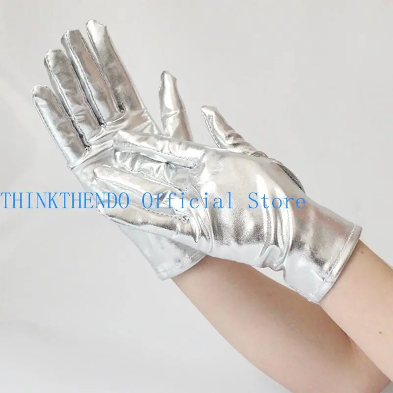 39BB Leather Gloves Women Fashion Party Gloves Lady Short Gloves Shimmering Uniform Mittens Evening Party Gloves