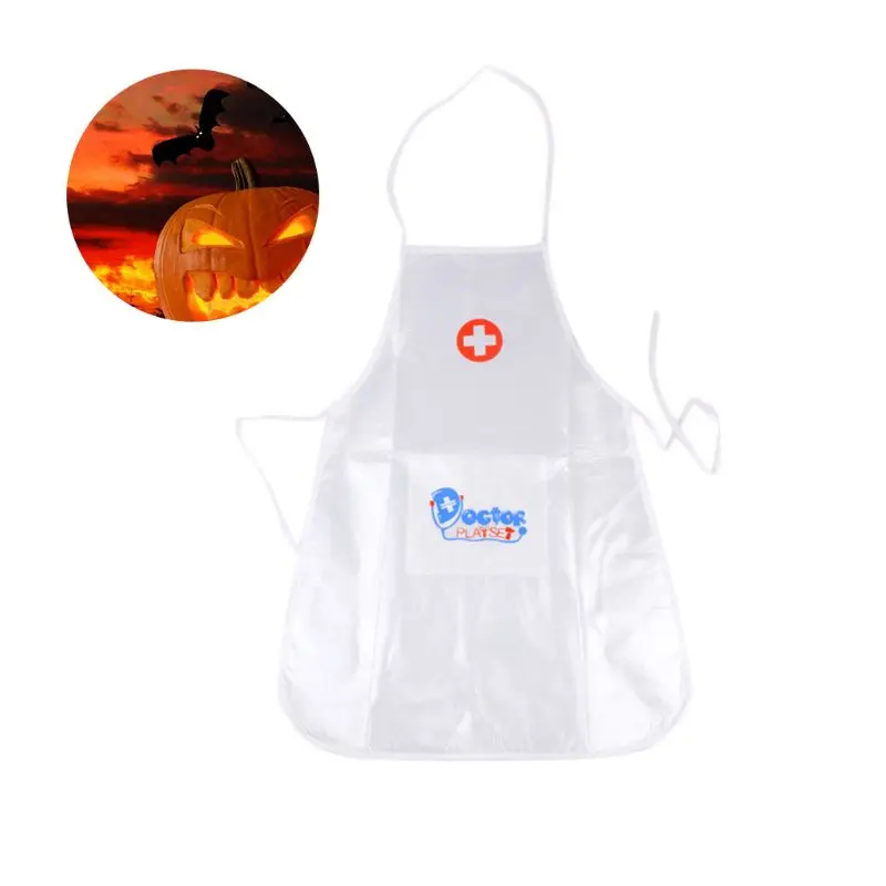 652F Children Kids Doctor Nurse Cosplay Costume Adjustable Apron with Headdress Hat Uniforms Performance Halloween Party Wear