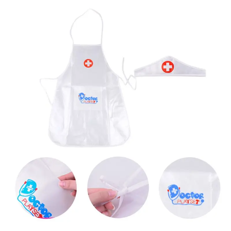 652F Children Kids Doctor Nurse Cosplay Costume Adjustable Apron with Headdress Hat Uniforms Performance Halloween Party Wear