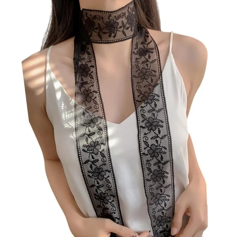 652F Fashionable Lace Wrap Evening Party Scarves Daily Commute Soft Neckerchief for Fashionable Women