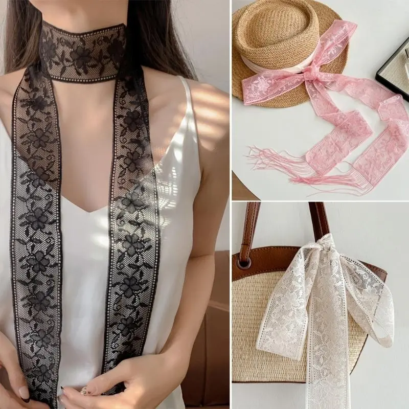 652F Fashionable Lace Wrap Evening Party Scarves Daily Commute Soft Neckerchief for Fashionable Women