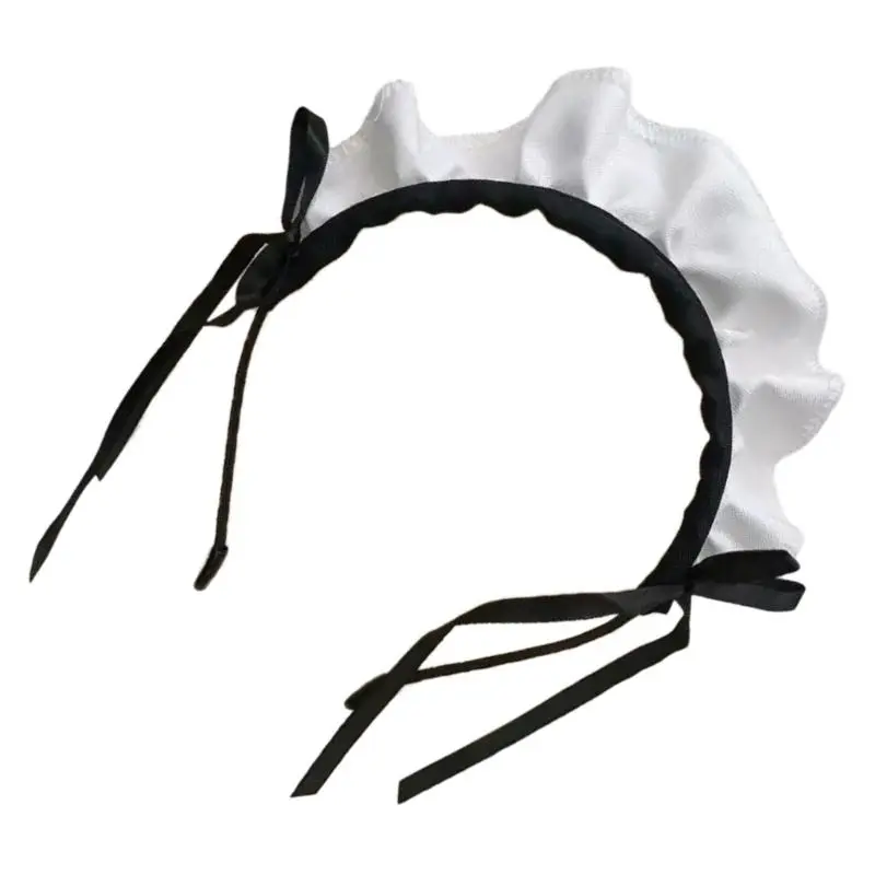 652F Ruffle Maid Headband Bowknot Ruffled Hair Hoop Maid Hairband Maid Cosplay Costume Accessory For Women Halloween Cosplay