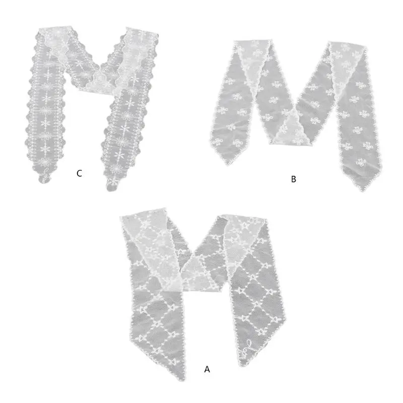 652F Seethrough Lace Scarf with Embroidered Pattern Designs Long Lace Neckwrap For Stylish Women's Daily And Evening Wear