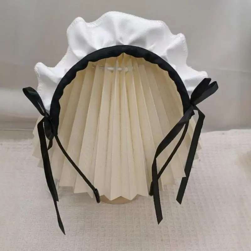 652F Ruffle Maid Headband Bowknot Ruffled Hair Hoop Maid Hairband Maid Cosplay Costume Accessory For Women Halloween Cosplay