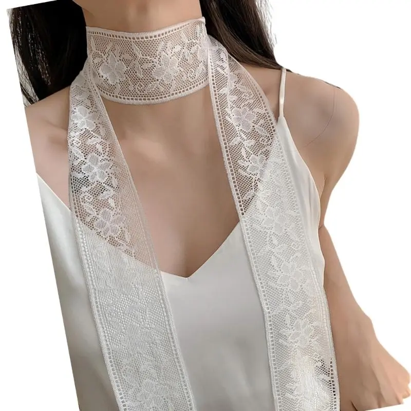 652F Fashionable Lace Wrap Evening Party Scarves Daily Commute Soft Neckerchief for Fashionable Women