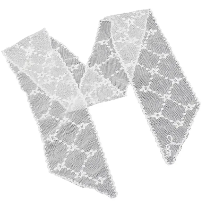 652F Seethrough Lace Scarf with Embroidered Pattern Designs Long Lace Neckwrap For Stylish Women's Daily And Evening Wear