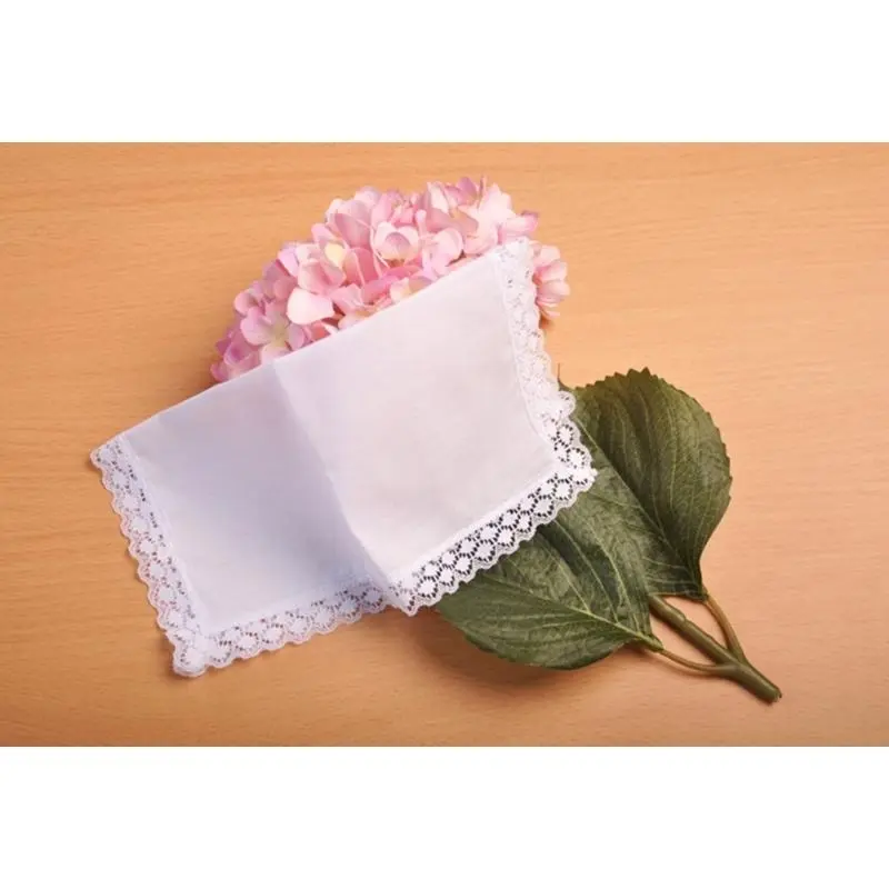 39BB Adult White Handkerchief Cotton Lace Trim Super Soft Washable Hanky DIY Supplies