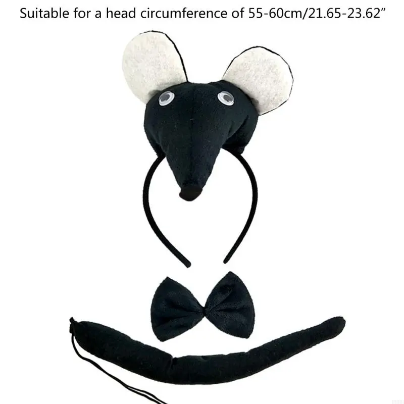 Girls Mouse Costume Headband Necktie Tail Stage Props Set Halloween Party Anime Costume Accessories Kids Photo Props
