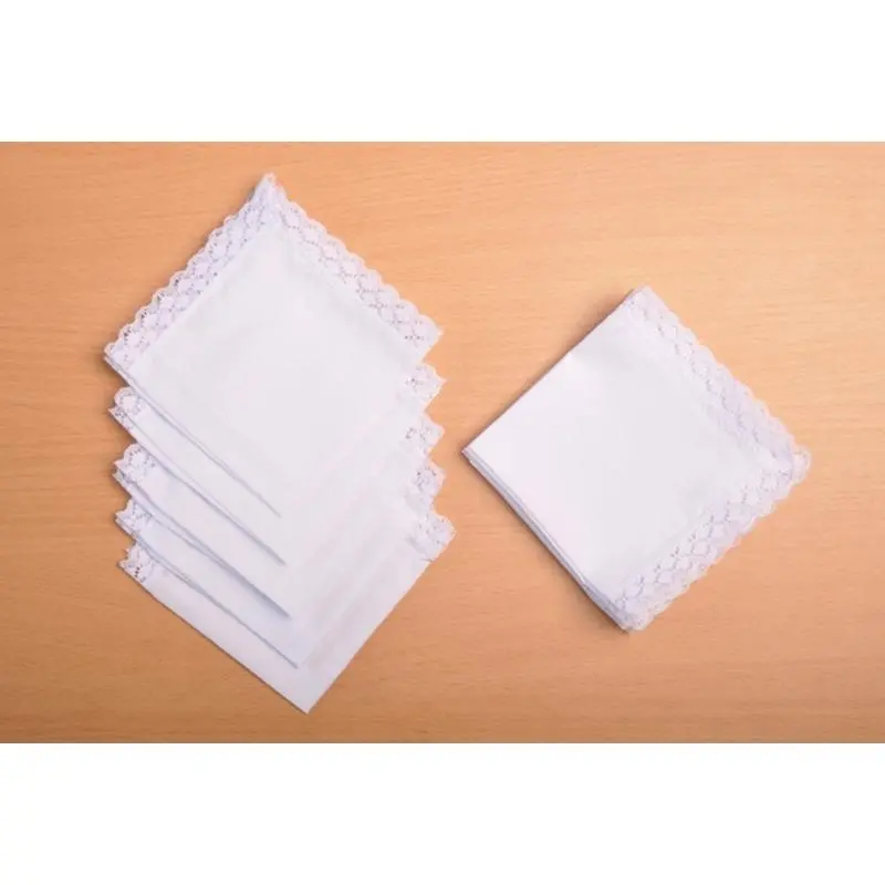 39BB Adult White Handkerchief Cotton Lace Trim Super Soft Washable Hanky DIY Supplies