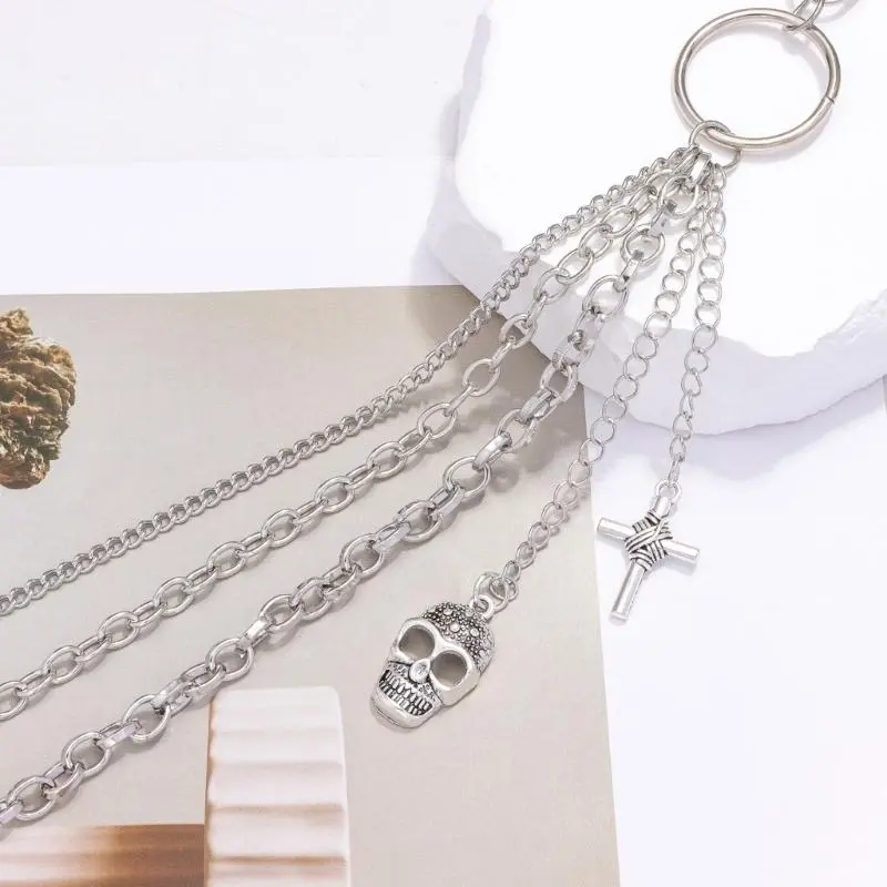 652F Multilayer Skull Pendant Pants Chain for Adult Trousers Chain Waist Decorative Chain Waist Wallet Chain Decors