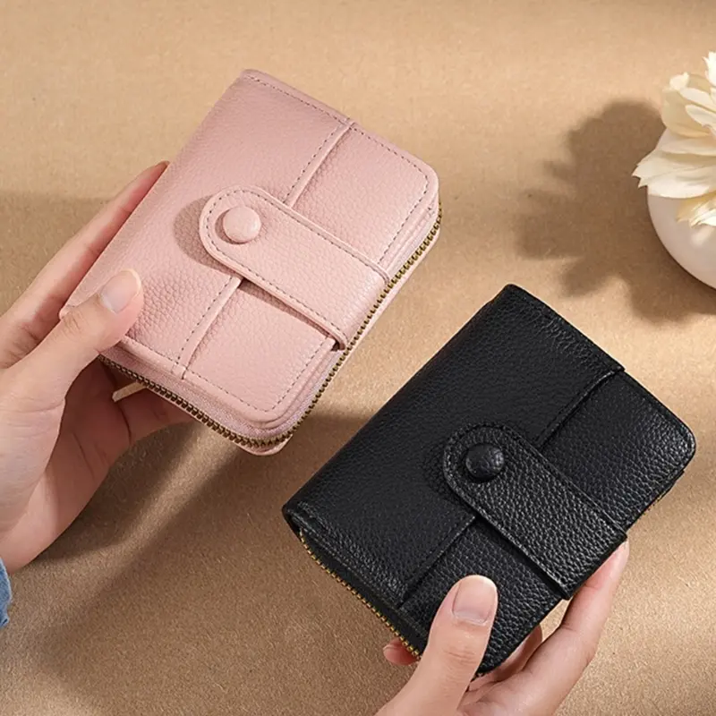 652F Large Capacity Wallet Solid Color Short Purse Card Case PU Leather Coin Purse Fashion Wallet with Card Holder for Daily