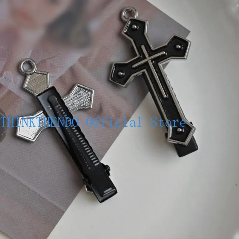 39BB Dark Black Crosses Hair Clip Crosses Hairpin Sweet Balletcore Bunches Hair Clip