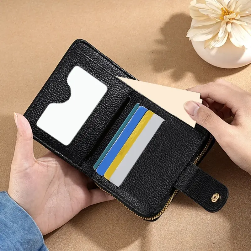 652F Large Capacity Wallet Solid Color Short Purse Card Case PU Leather Coin Purse Fashion Wallet with Card Holder for Daily