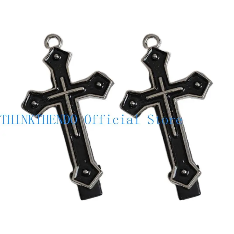 39BB Dark Black Crosses Hair Clip Crosses Hairpin Sweet Balletcore Bunches Hair Clip