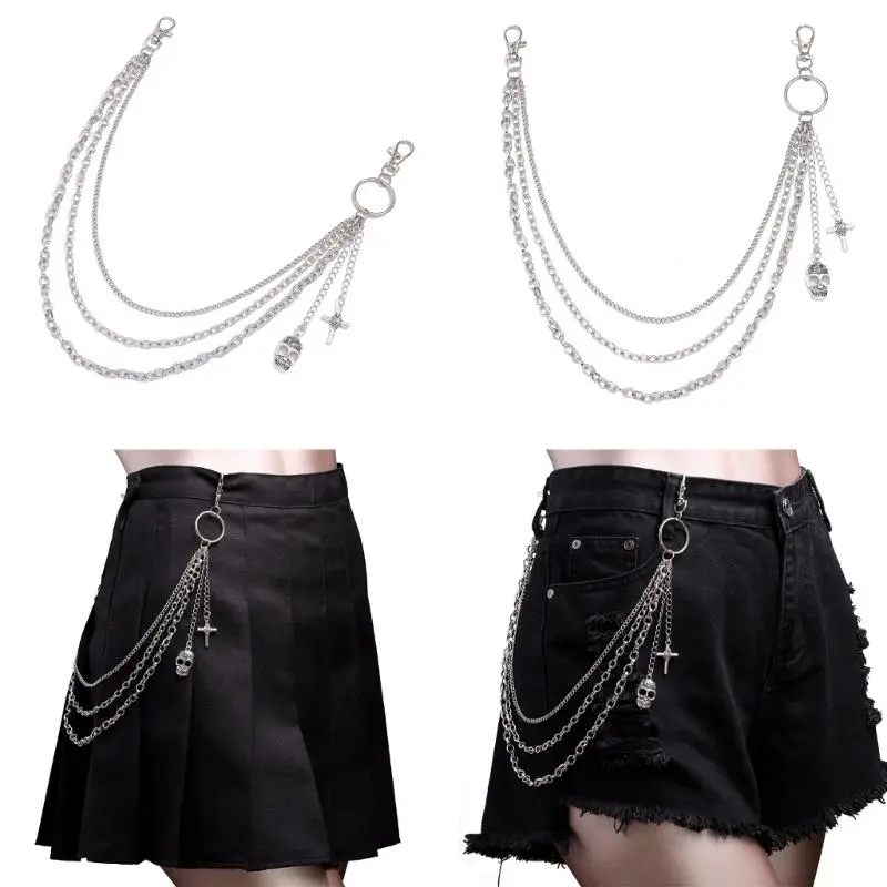 652F Multilayer Skull Pendant Pants Chain for Adult Trousers Chain Waist Decorative Chain Waist Wallet Chain Decors