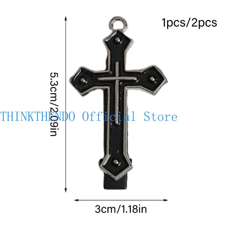 39BB Dark Black Crosses Hair Clip Crosses Hairpin Sweet Balletcore Bunches Hair Clip