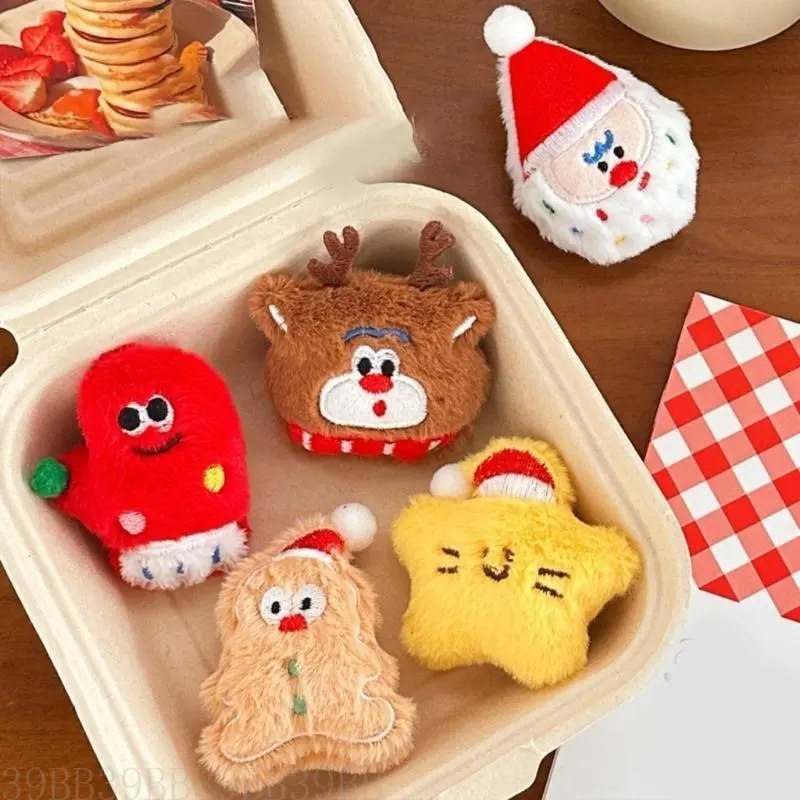 652F Holiday Furr Plush Christmas Theme Brooch Pin Bag Decoration Brooch Lovely Plush Pin for Festival Decors All Ages