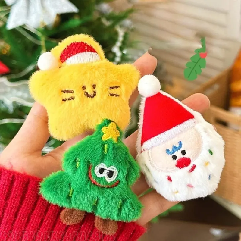 652F Holiday Furr Plush Christmas Theme Brooch Pin Bag Decoration Brooch Lovely Plush Pin for Festival Decors All Ages