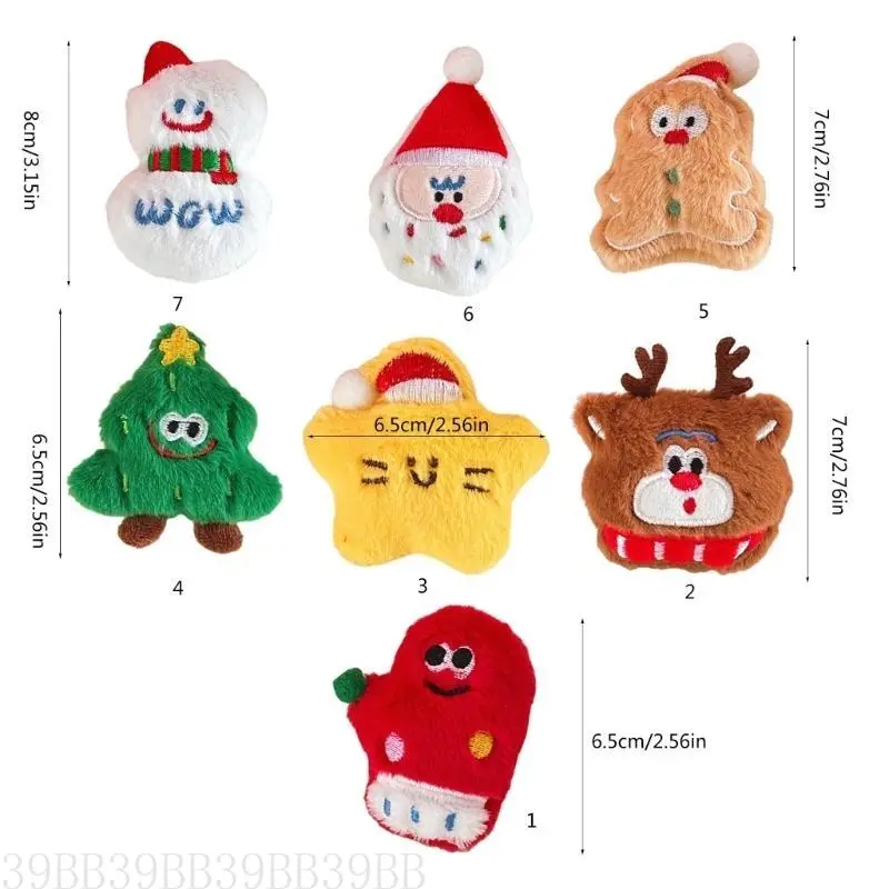 652F Holiday Furr Plush Christmas Theme Brooch Pin Bag Decoration Brooch Lovely Plush Pin for Festival Decors All Ages
