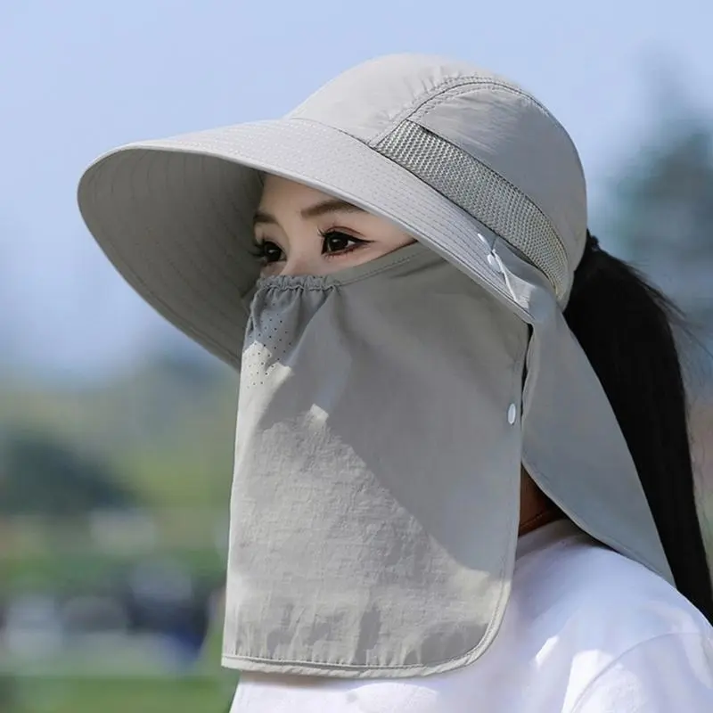 652F Sun Protective Face Cover Hat for Women Floppy Sun Hat with Adjustable Drawstring Breathable Hat for Outdoor Activity