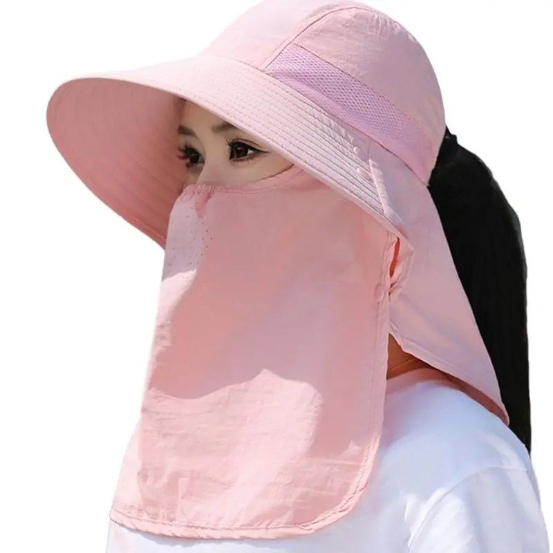 652F Sun Protective Face Cover Hat for Women Floppy Sun Hat with Adjustable Drawstring Breathable Hat for Outdoor Activity