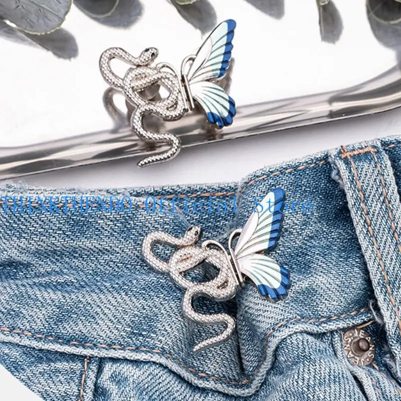 39BB 3pcs Snake Butterfly Waist Adjustment Pin For Women Loose Jeans Pants Decoration