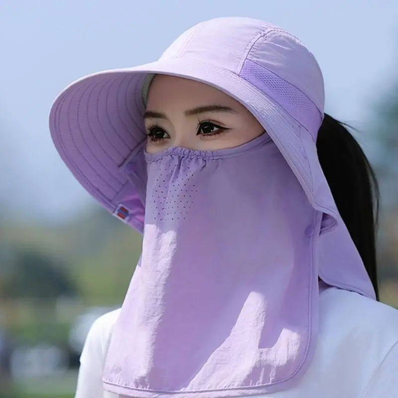 652F Sun Protective Face Cover Hat for Women Floppy Sun Hat with Adjustable Drawstring Breathable Hat for Outdoor Activity