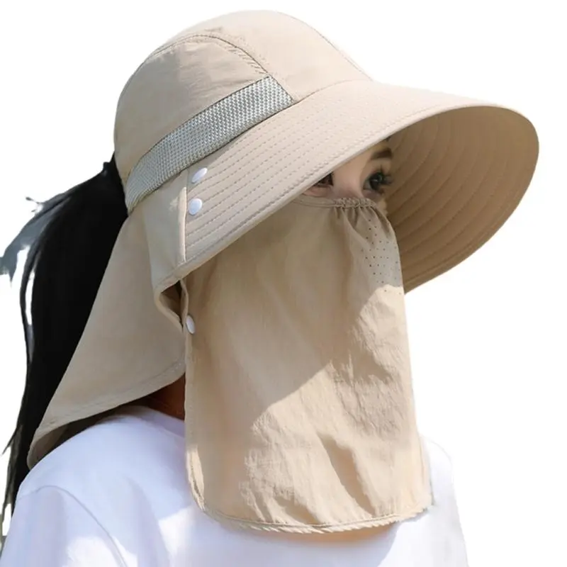 652F Sun Protective Face Cover Hat for Women Floppy Sun Hat with Adjustable Drawstring Breathable Hat for Outdoor Activity
