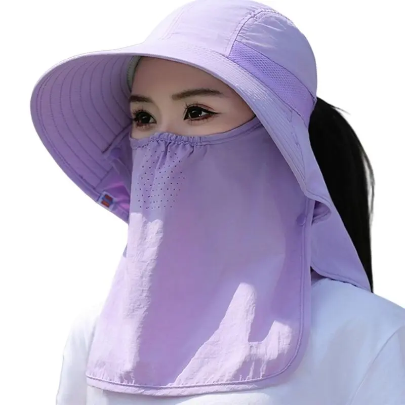 652F Sun Protective Face Cover Hat for Women Floppy Sun Hat with Adjustable Drawstring Breathable Hat for Outdoor Activity