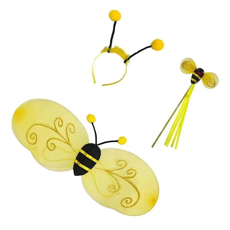 652F Animal Wing Halloween Costume Accessory Animal Role Play Wing Headband Wand for Women Kid Halloween Masquerade Cospaly
