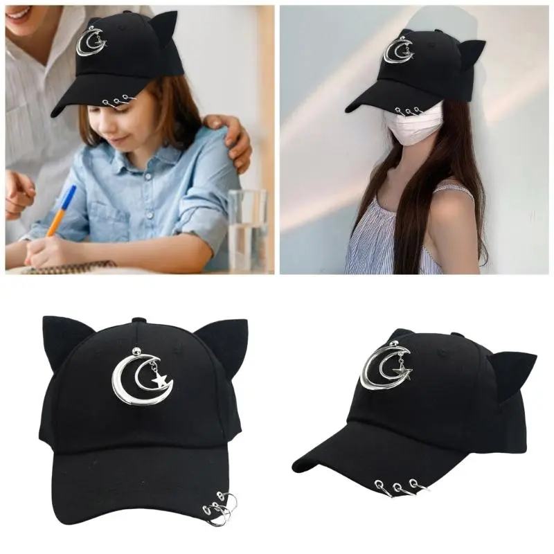 652F Cats Ear Baseball Hat for Girls Women Kitten Ears Casual Hat for Sports Gym Mountain Camping Hat Outdoor Activity