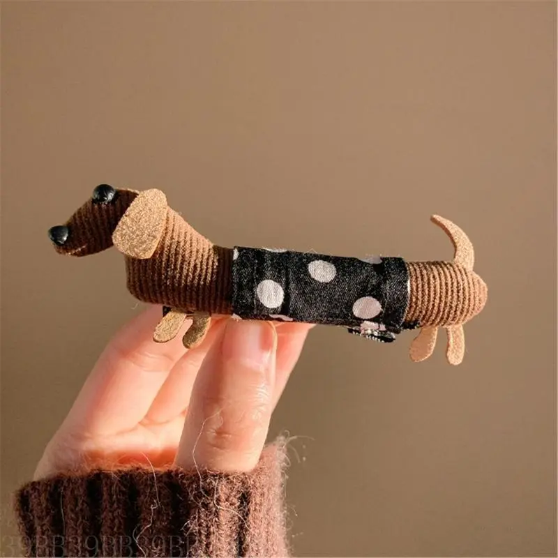 652F Stuffed Dachshund Hairclip for Girls Kids Hair Shaping Side Pin Hair Styling Tool Plush Hair Pin Lovely Hair Decoration