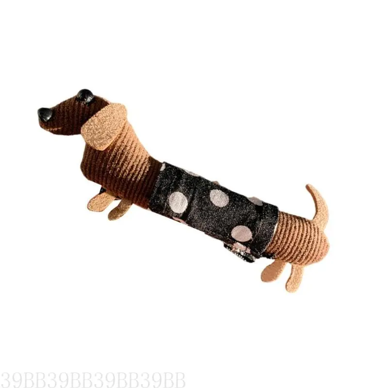 652F Stuffed Dachshund Hairclip for Girls Kids Hair Shaping Side Pin Hair Styling Tool Plush Hair Pin Lovely Hair Decoration
